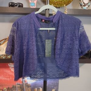 Purple Lace Cropped Cardigan. Size XL, NWT